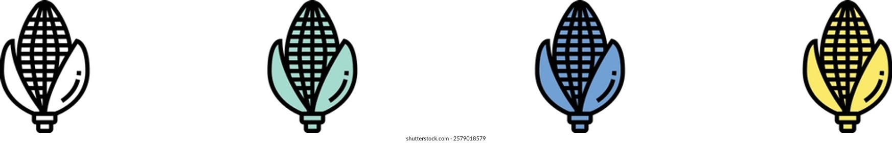 corn icon. Outline, Green, Blue and Yellow Style Design Isolated On White Background