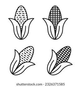 Corn icon set in filled and outlined style. Sweetcorn line icon set.