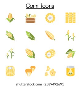 Corn icon set in flat color style