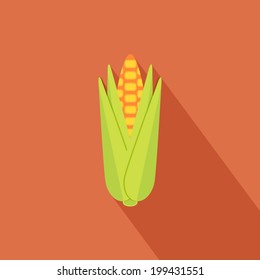 Corn icon with shadow in flat design