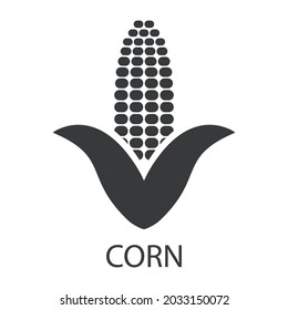 The corn icon. A silhouette of a ripe corn cob with a signature. Delicious and healthy food that causes allergies. Vector illustration isolated on a white background.