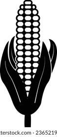 El icono del maíz. Una silueta de una mazorca de maíz madura con una firma. Alimentos deliciosos y saludables que causan alergias. Ilustración vectorial aislada en un fondo blanco.