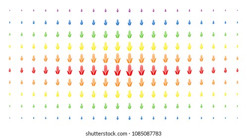 Corn icon spectral halftone pattern. Vector corn symbols are arranged into halftone array with vertical spectral gradient. Designed for backgrounds, covers, templates and abstraction compositions.