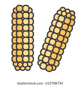 Corn icon symbol: maize, agriculture, cereal, popcorn. Editable strokes. Flat design line vector illustration concept. Image isolated on white background
