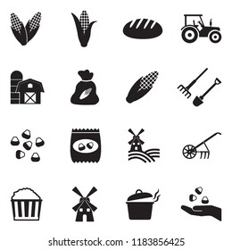 Corn Icons. Black Flat Design. Vector Illustration. 