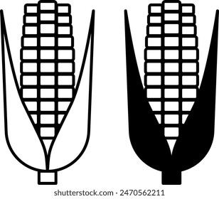 Corn icons. Black and White Vector Vegetarian Food Icons. Healthy Eating. Vegetables Concept