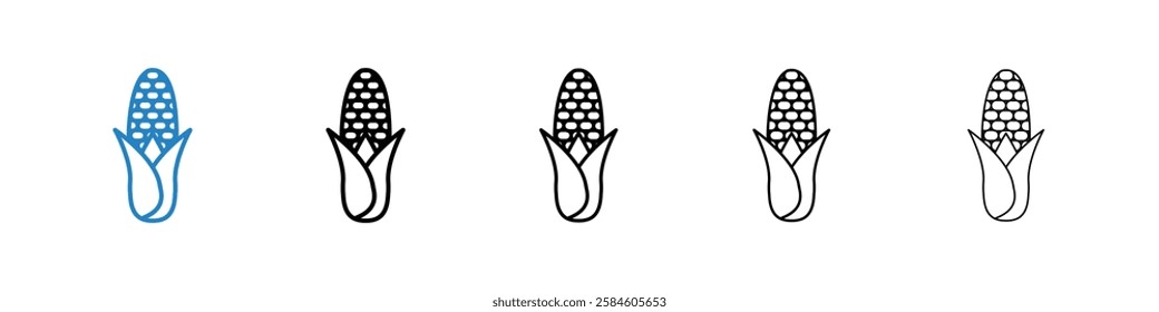 Corn icons in five different stroke sizes