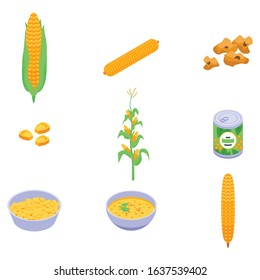 Corn icons set. Isometric set of corn vector icons for web design isolated on white background