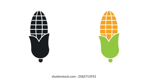 Corn icons set vectors black and colored style