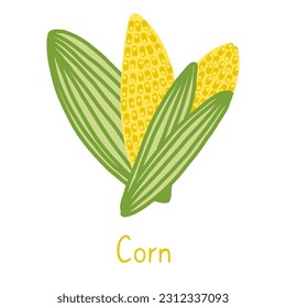 Corn isolated hand drawn illustration on a white background. Simple poster and card