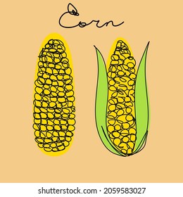Corn Isolated on Soft Pastel Background. Vector Food Design with Editable Stroke. Elegant Minimalistic Artwork.
