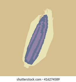 Corn isolated on the yellow background. Vector illustration.