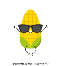 Corn saltando lindo personaje caricatura emociones alegría sonriente cara icono hermosa ilustración vectorial.
