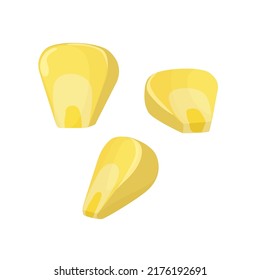 Corn kernels 3 pieces in cartoon style. Organic food, yellow corn seeds one by one