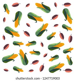corn and leaves autumn decoration background