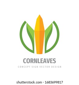 Corn leaves logo template design. Harvest concept sign. Green nature symbol. Organic natural product icon. Vector illustration. 