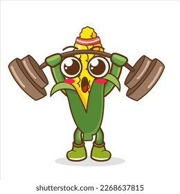 Corn lifting the barbell character. cartoon mascot vector