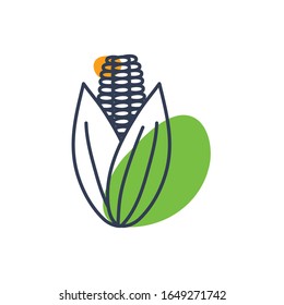 Corn line color style icon design, Food vegetable agriculture green plant maize cob and organic theme Vector illustration