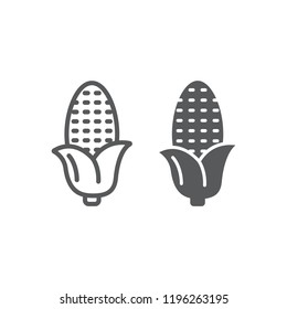 Corn line and glyph icon, corncob and vegetable, plant sign, vector graphics, a linear pattern on a white background, eps 10.