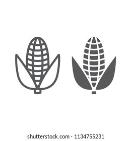 Corn line and glyph icon, vegetable and diet, maize sign, vector graphics, a linear pattern on a white background, eps 10.