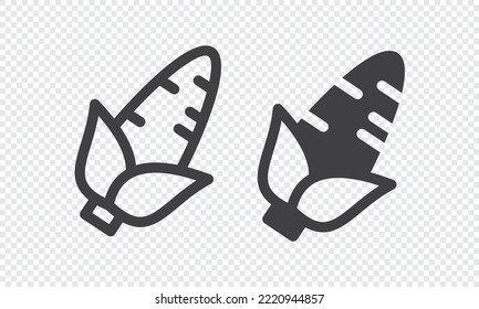 Línea de maíz e icono de glifo. Verduras y comida. Gráficos vectoriales de signos dietéticos. Signo de verdura natural. Ilustración del vector