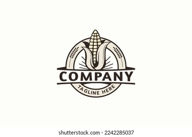 
corn logo with circle emblem shape in vintage style for any business especially for farming, harvest, agriculture, etc.