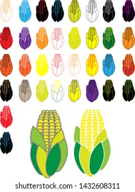 Corn logo. color and monochrome corn cob, autumn harvest on the farm. Healthy food icon.