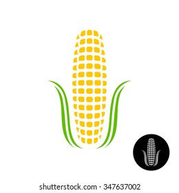 Corn logo. Simple corn with grains and leaves stylized. Black version included.