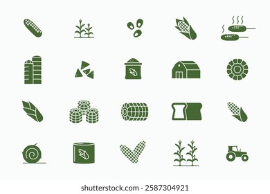 Corn Logos and Icons set graphic design vector illustration. Fresh corn harvest, farm grain, maize icon collection