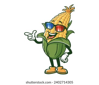 corn maize with 3D cinema glasses cartoon mascot illustration character vector clip art