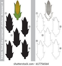 Corn Maize with different shadows to find the correct one, compare and connect object with it true shadow, the educational kid game with simple gaming level.