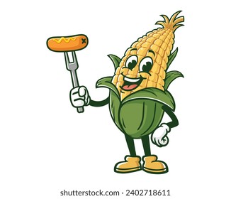 Corn maize with corn dog cartoon mascot illustration character vector clip art