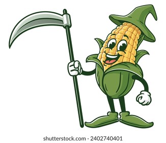 Corn maize Grim reaper cartoon mascot illustration character vector clip art