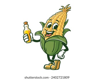 Corn maize with corn oil cartoon mascot illustration character vector clip art