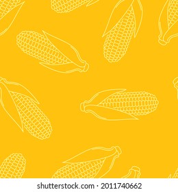 Corn or maize outline seamless pattern. Vegetable yellow background. Vector food simple illustration.