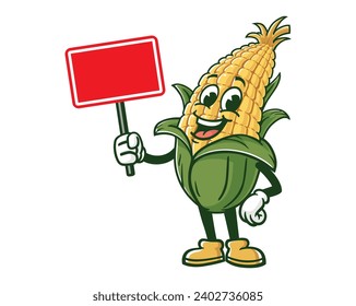 corn maize with sign board cartoon mascot illustration character vector clip art