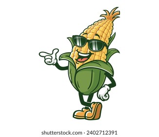 corn maize with sunglasses cartoon mascot illustration character vector clip art