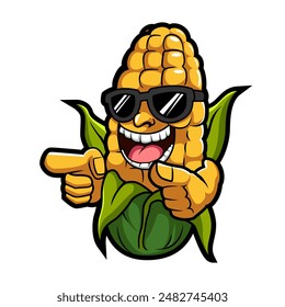 corn maize with sunglasses cartoon mascot illustration