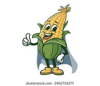 corn maize superhero cartoon mascot illustration character vector clip art