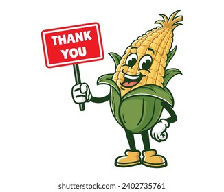 corn maize with thank you sign board cartoon mascot illustration character vector clip art