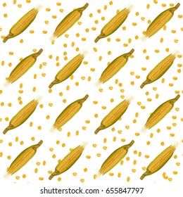 Corn maize vector seamless pattern. Realistic botanical illustration.