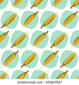 Corn maize vector seamless pattern. Realistic botanical illustration.