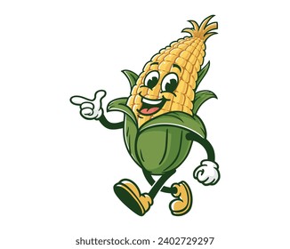 corn maize is walking cartoon mascot illustration character vector clip art