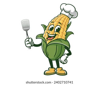 corn maize wearing a chef's hat cartoon mascot illustration character vector clip art