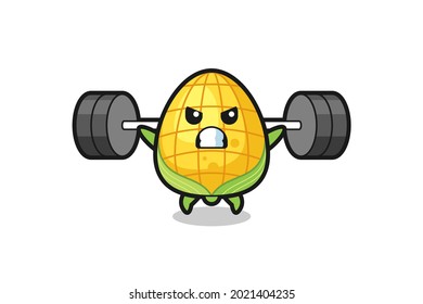 corn mascot cartoon with a barbell , cute style design for t shirt, sticker, logo element