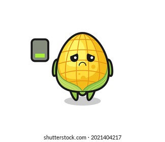 personaje de mascota de maíz haciendo un gesto cansado , diseño de estilo lindo para camiseta, pegatina, elemento logo