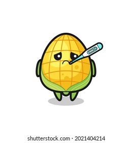 corn mascot character with fever condition , cute style design for t shirt, sticker, logo element