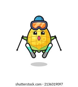 corn mascot character as a ski player , cute style design for t shirt, sticker, logo element