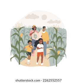 Corn maze isolated cartoon vector illustration. Family leisure time, labyrinth in a field, walking together in a corn maze, outdoor activity for children, one day farm trip vector cartoon.