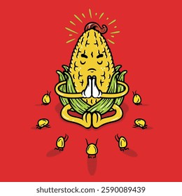Corn meditating Character design for t shirt food cartoon